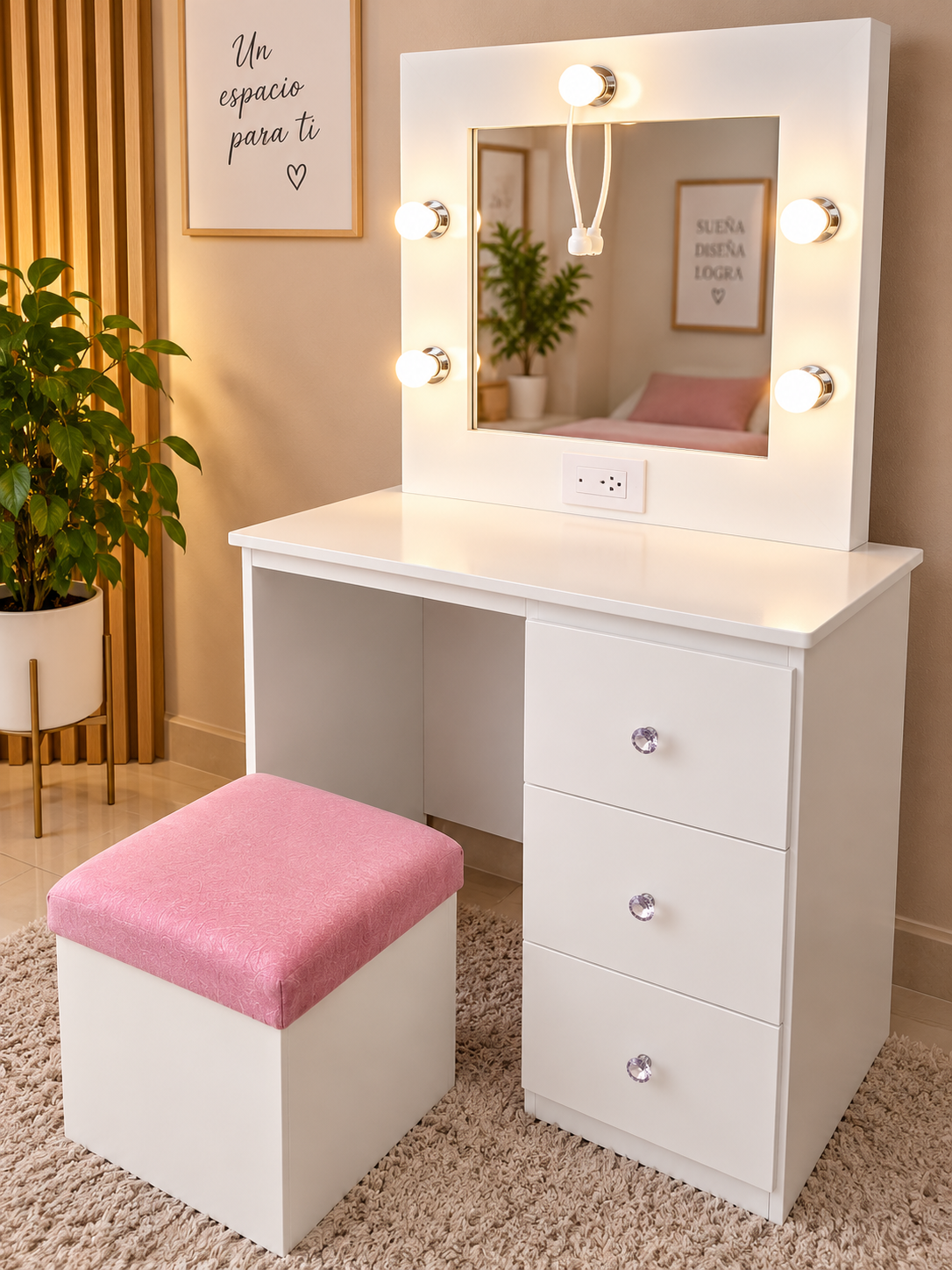 Coqueta Vanity Mediana 135cm alto y 3 Gavetas